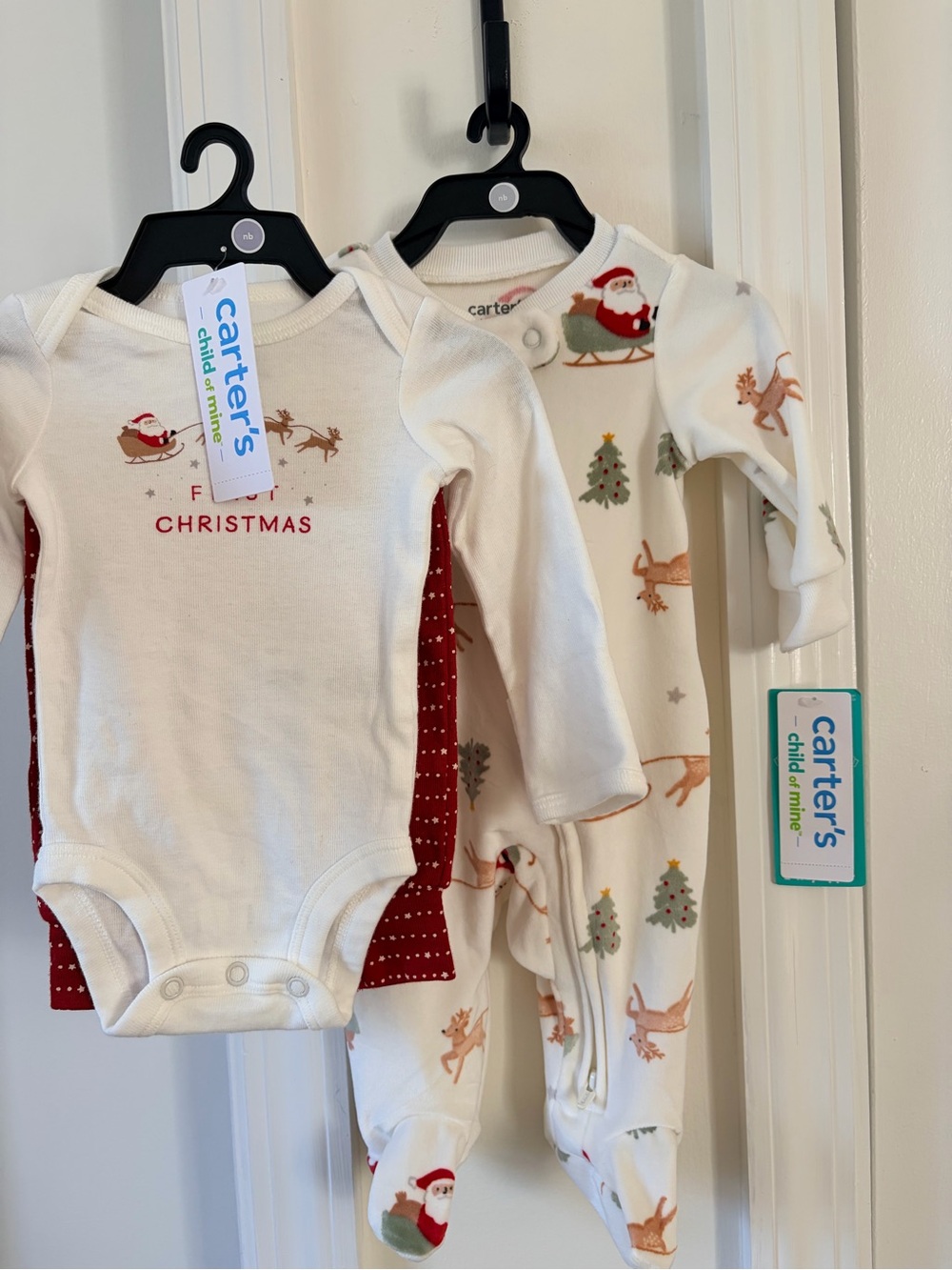 Carter's White & Red “First Christmas” and Reindeer Baby One-Piece Set
